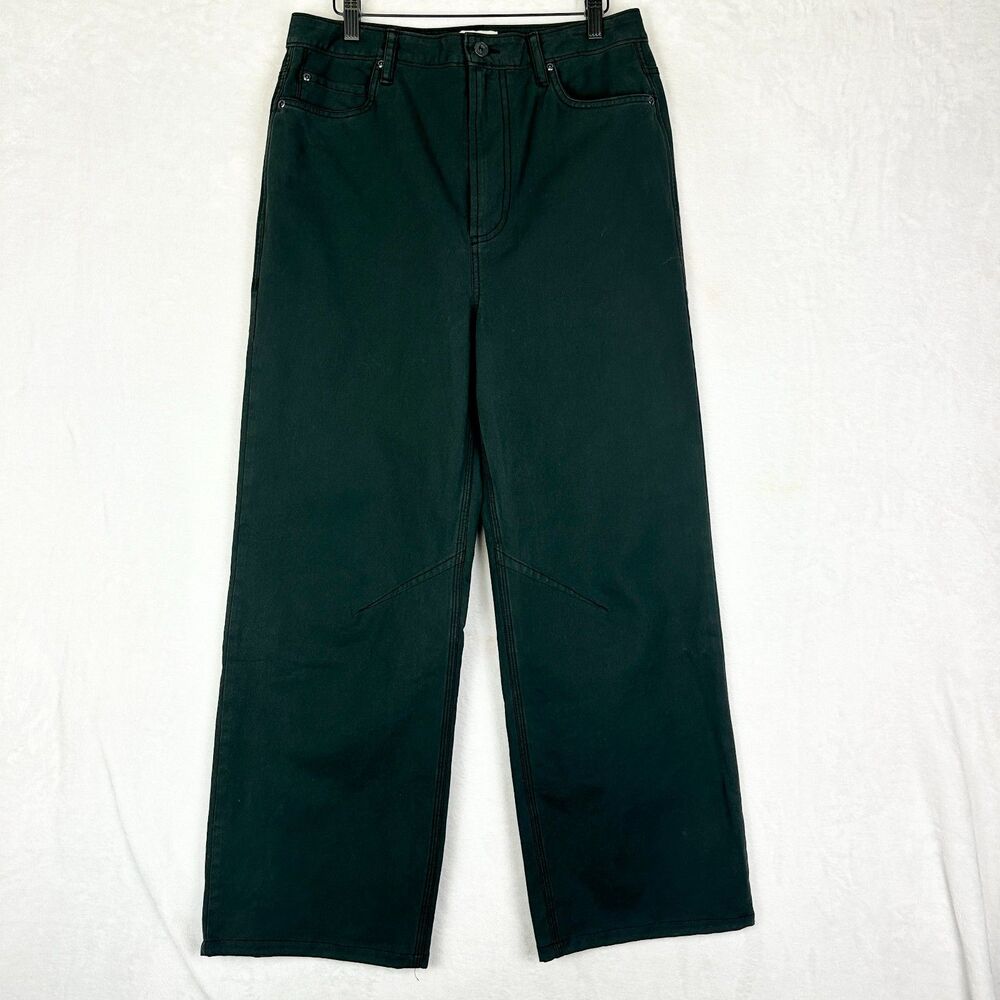 Rowan Merilee 5 Pocket Canvas Pant Size 30 Wide Leg High Rise Green Stretch